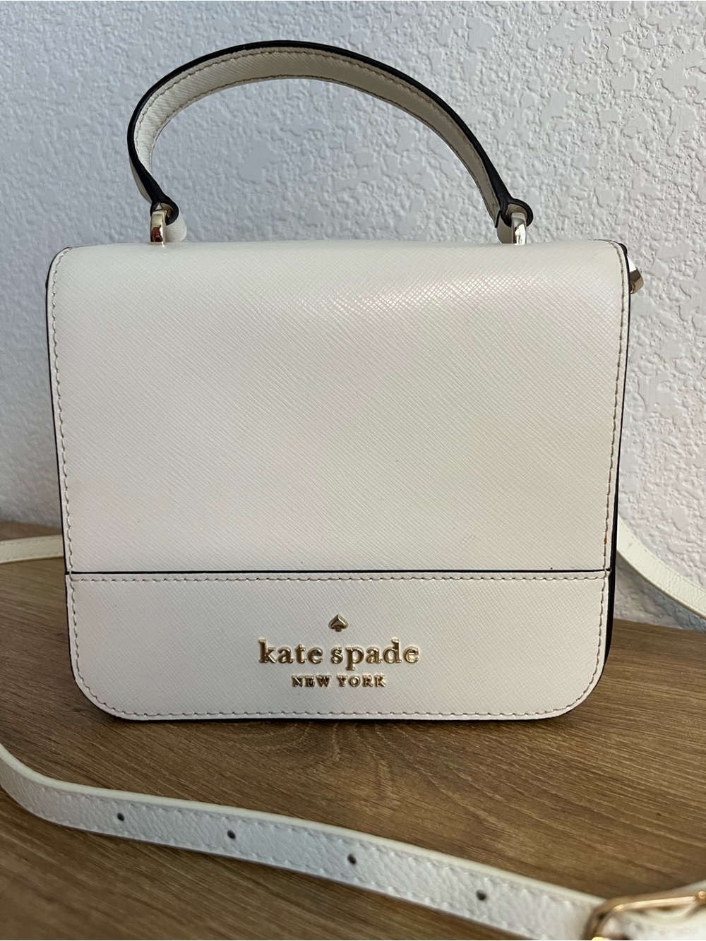 Kate Spade Staci Square Saffiano Leather Top Handle Crossbody Bag White